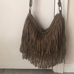 Brandy Melville Taupe Suede Fringe Messenger Bag
